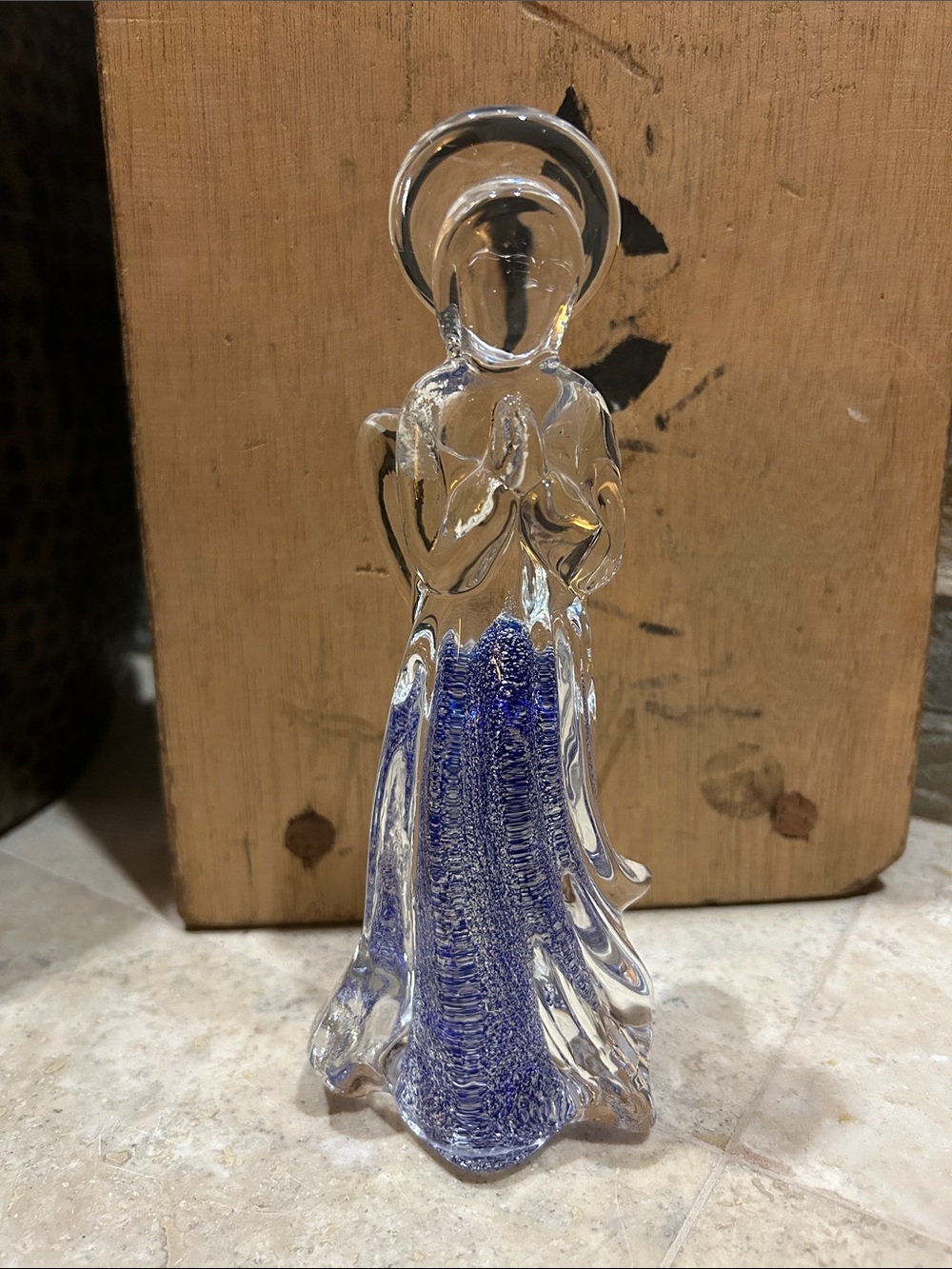 Vintage Murano style Italian Art Glass Angel Blue Silver Fleck Sommerso
Figurine
